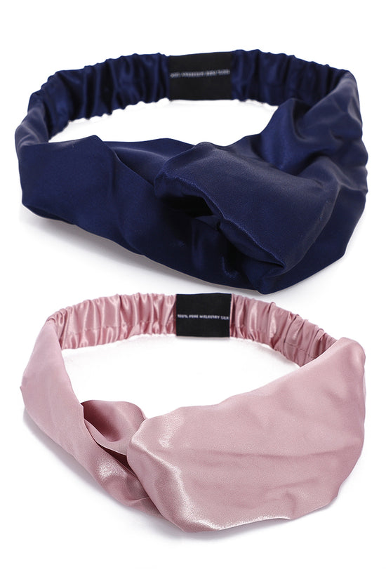 Silk Hairband Set - 2 pcs - Navy Blue & Dirty Pink - Joe's Labs
