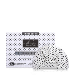Silk Hair Bonnet - Heart Pattern White And Black - Joe's Labs