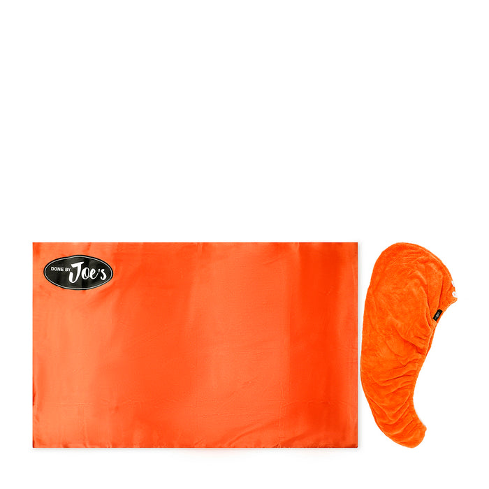 Hair Towel & Satin Pillow Case Set - 2 pcs - Orange - Joe's Labs