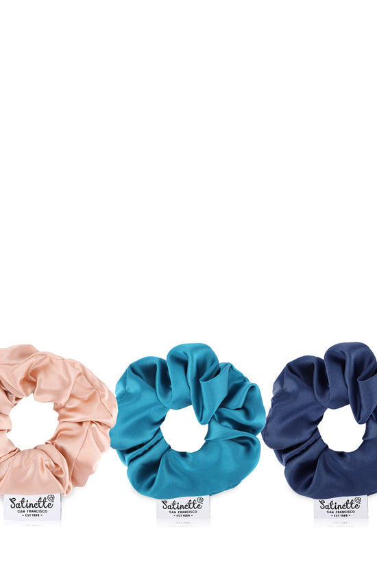 Silk Scrunchies 3 Pc - Navy Blue, Caramel, Blue 16 Mm - Joe's Labs
