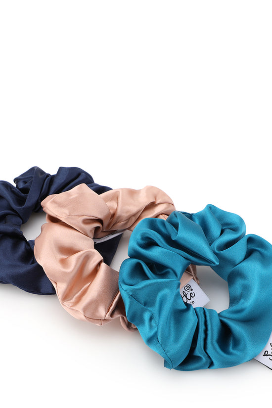 Silk Scrunchies 3 Pc - Navy Blue, Caramel, Blue 16 Mm - Joe's Labs