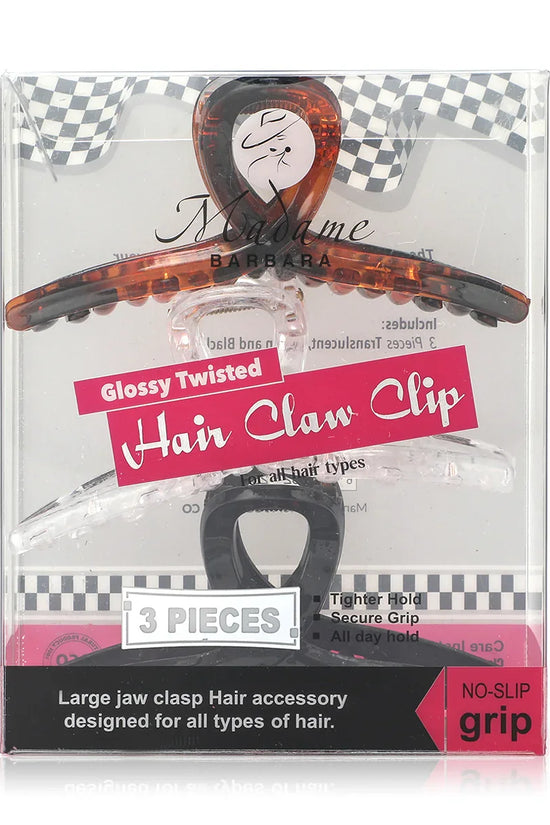 Hair Claw Clip - Glossy Twisted - Translucent, Brown And Black - 3pcs - Joe's Labs