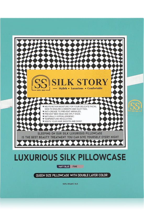 Luxurious Silk Pillowcase - Pink & Navy Blue - Joe's Labs