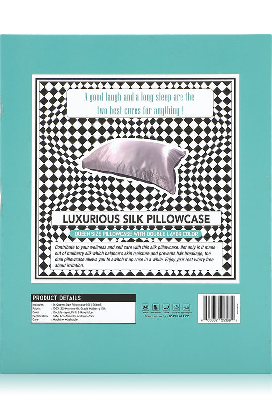 Luxurious Silk Pillowcase - Pink & Navy Blue - Joe's Labs